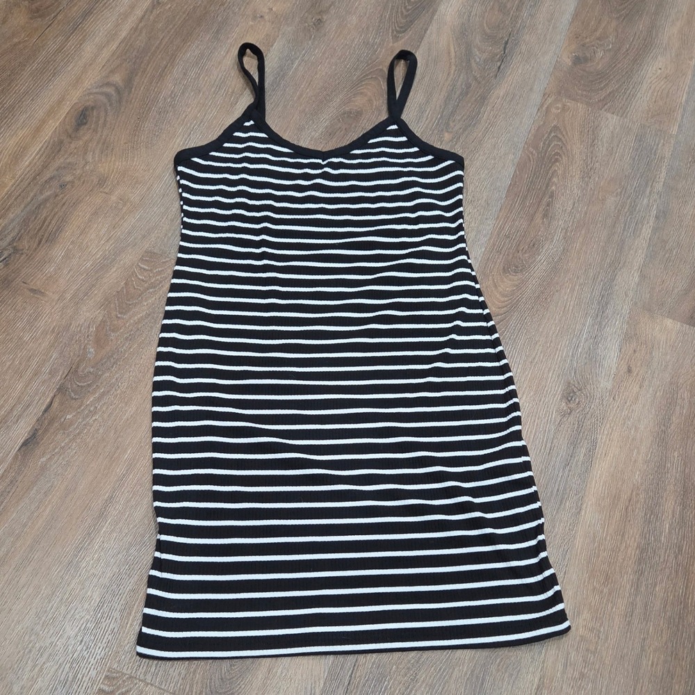 SHEIN Black White Striped Rib Knit Cami Bodycon Mini Dress XL 12